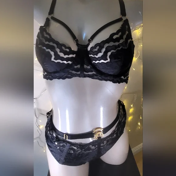 Bordelle Elegant Black Lace Lingerie Set Lot 096 Nwot